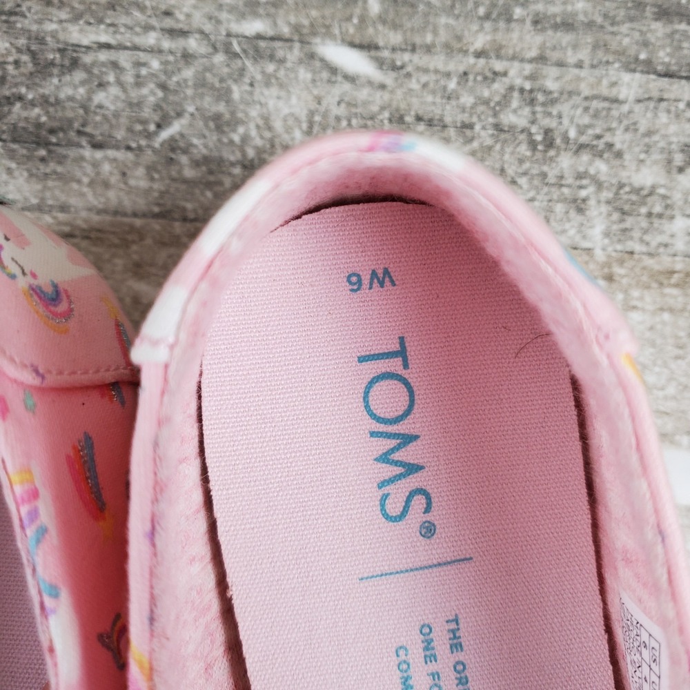 Toms Alpargata Womens Shoes Sz 6 Pink Almond Blossom Unicorn Print Slip On Flats - Picture 5 of 14